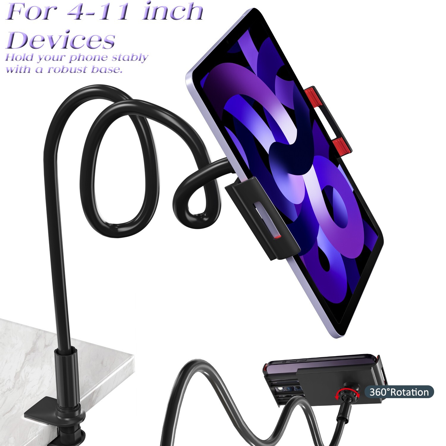 Universal Gooseneck Tablet Mount Phone Holder Flexible Long Arm Clamp Desk Bed