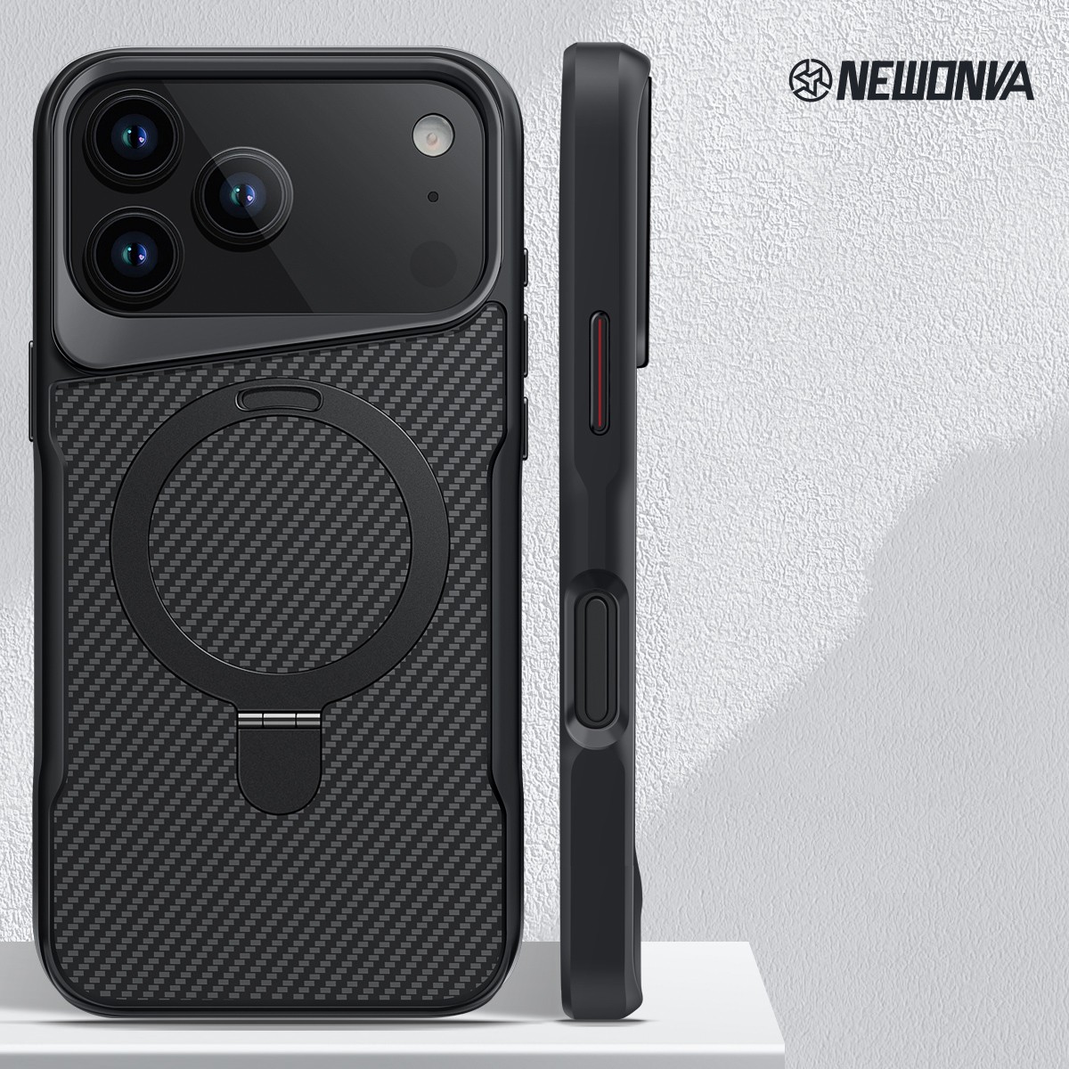 For iPhone 17 Pro Max Air 16 15 14 13 12 Fiber Texture Ring Stand Magnetic Case