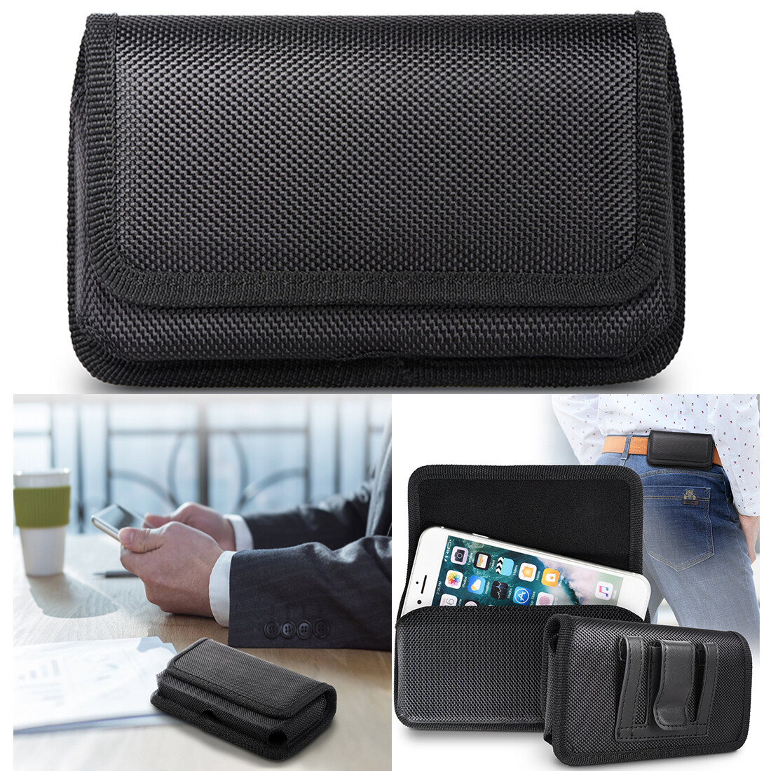 Cell Phone Pouch Belt Clip carrying Case Cover Horizontal Holster Nylon Pouch