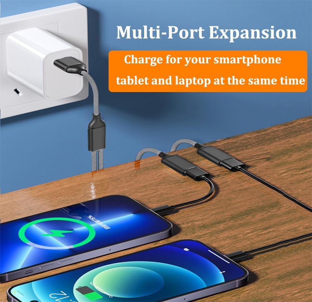 USB C Male to Dual USB Female Adapter, USB C Splitter, Type C OTG Adapter, Dual