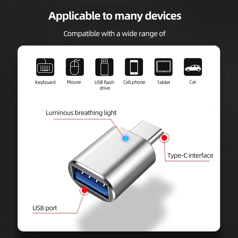 LED USB-C 3.1 Male to USBA Female Adapter Converter OTG Type C Android Phone LOT