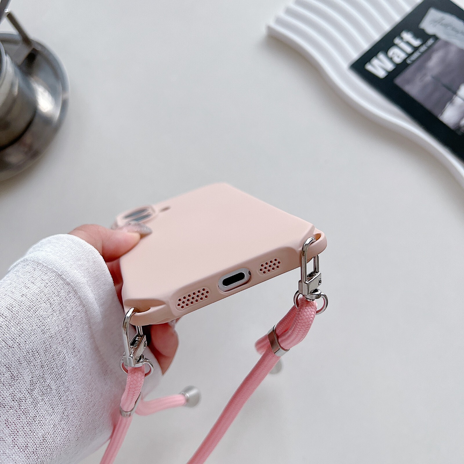 For iPhone 16 Pro Max 15 14 13 11 Plain Color Phone Case With Crossbody String