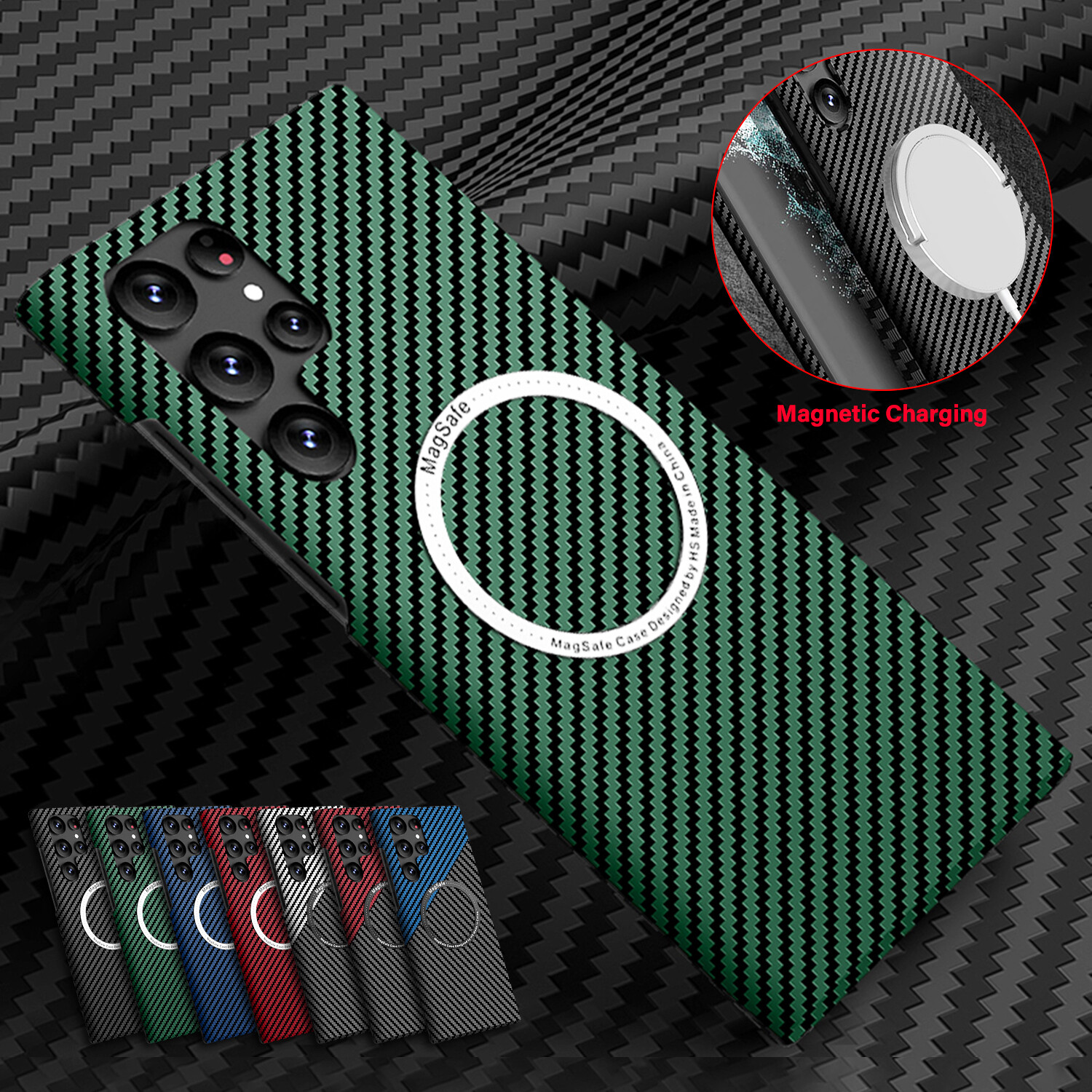 For Samsung Galaxy S24 S23 Ultra S22 S21 Magnetic MagSafe Carbon Fiber Slim Case