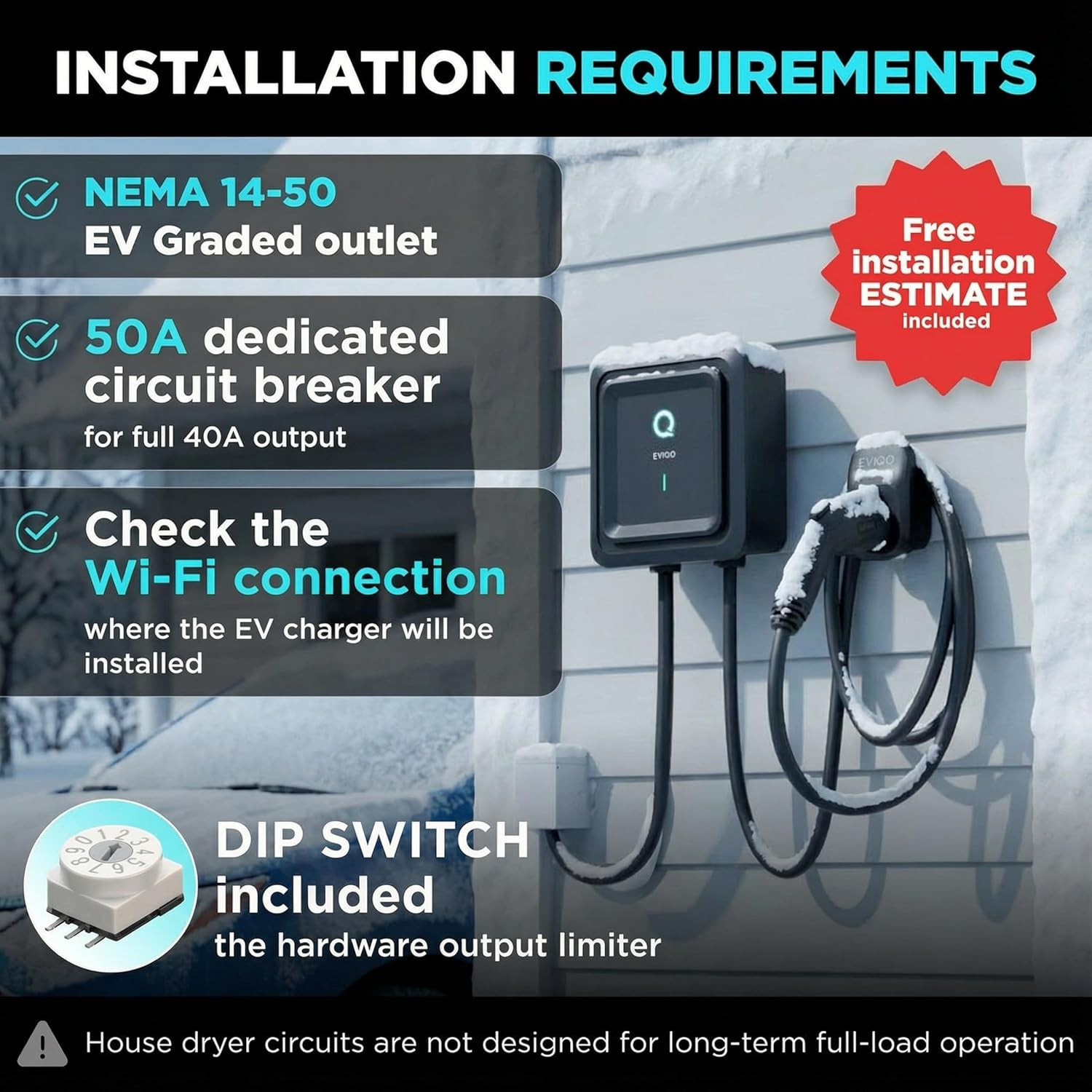 Level 2 EV Charger 40 Amp – 9.6 Kw 240V Wall Home EV Charger Level 2, NEMA 14-50