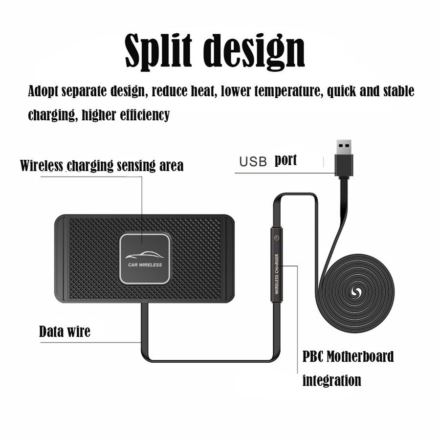 5W/7.5W/10W Car Wireless Fast Charger Pad Dashboard Non-slip Mat Holder Stand