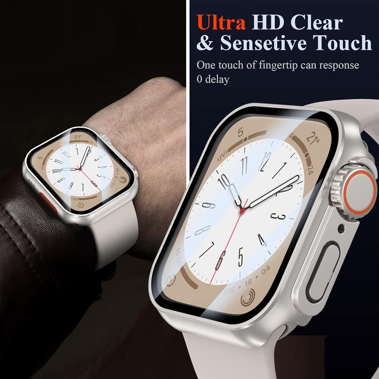 2 Pcs For Apple Watch 9 8 7 6 Waterproof Case iWatch 45/40/44/41mm Screen Cover