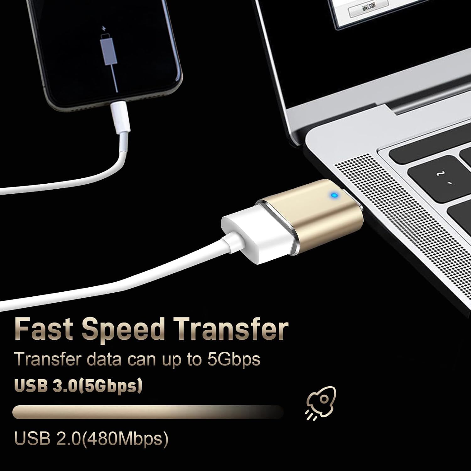 LED USB-C 3.1 Male to USBA Female Adapter Converter OTG Type C Android Phone LOT