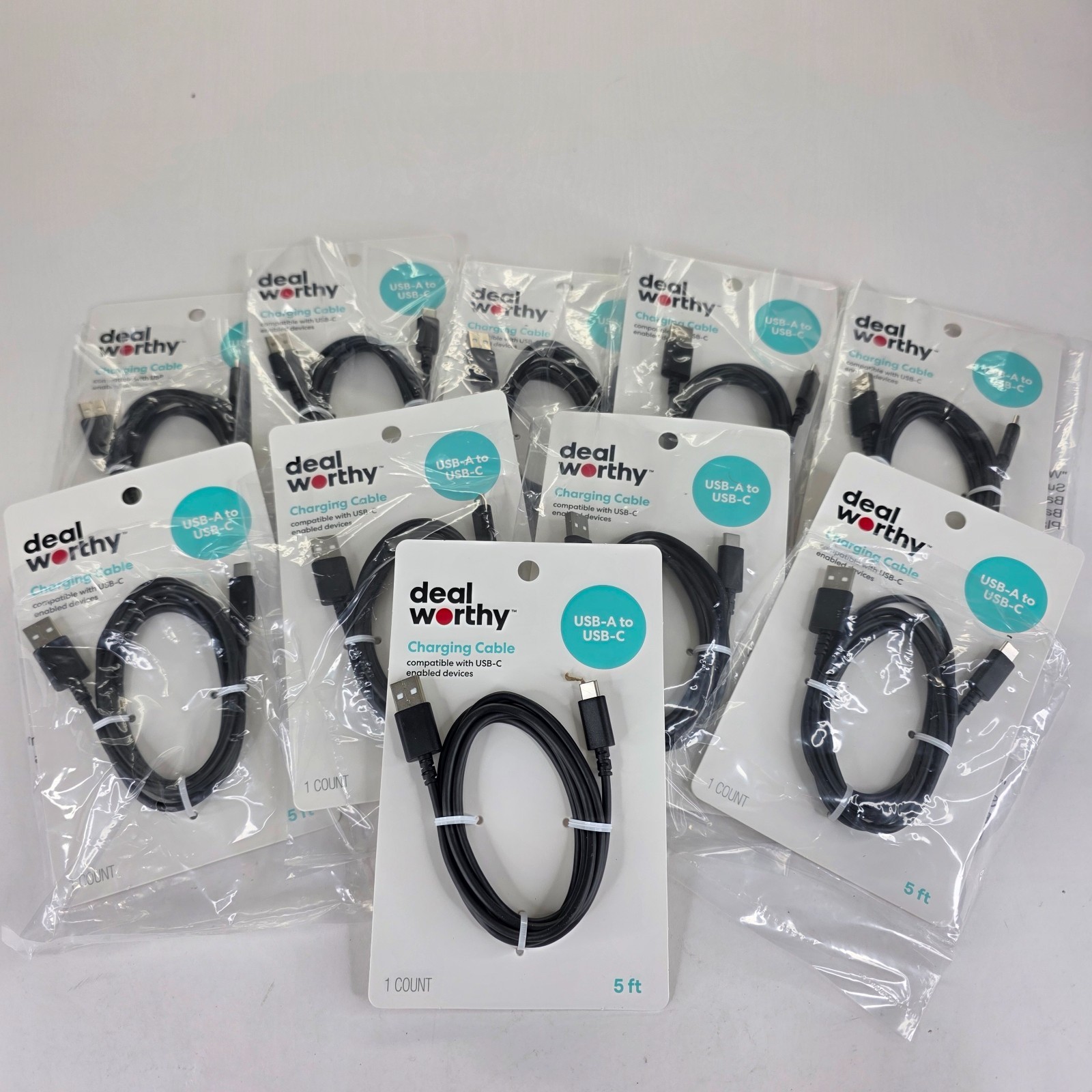USB-A to USB-C Charging Cable Cord 10 Pack 5ft Phone Tablet