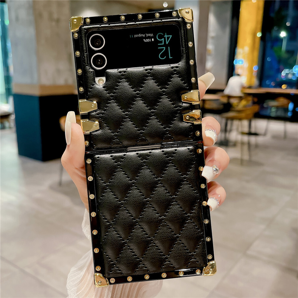 PU Leather PC 2IN1 Hard Plating Case For Samsung Galaxy Z Flip 5 4 3 Phone Cover