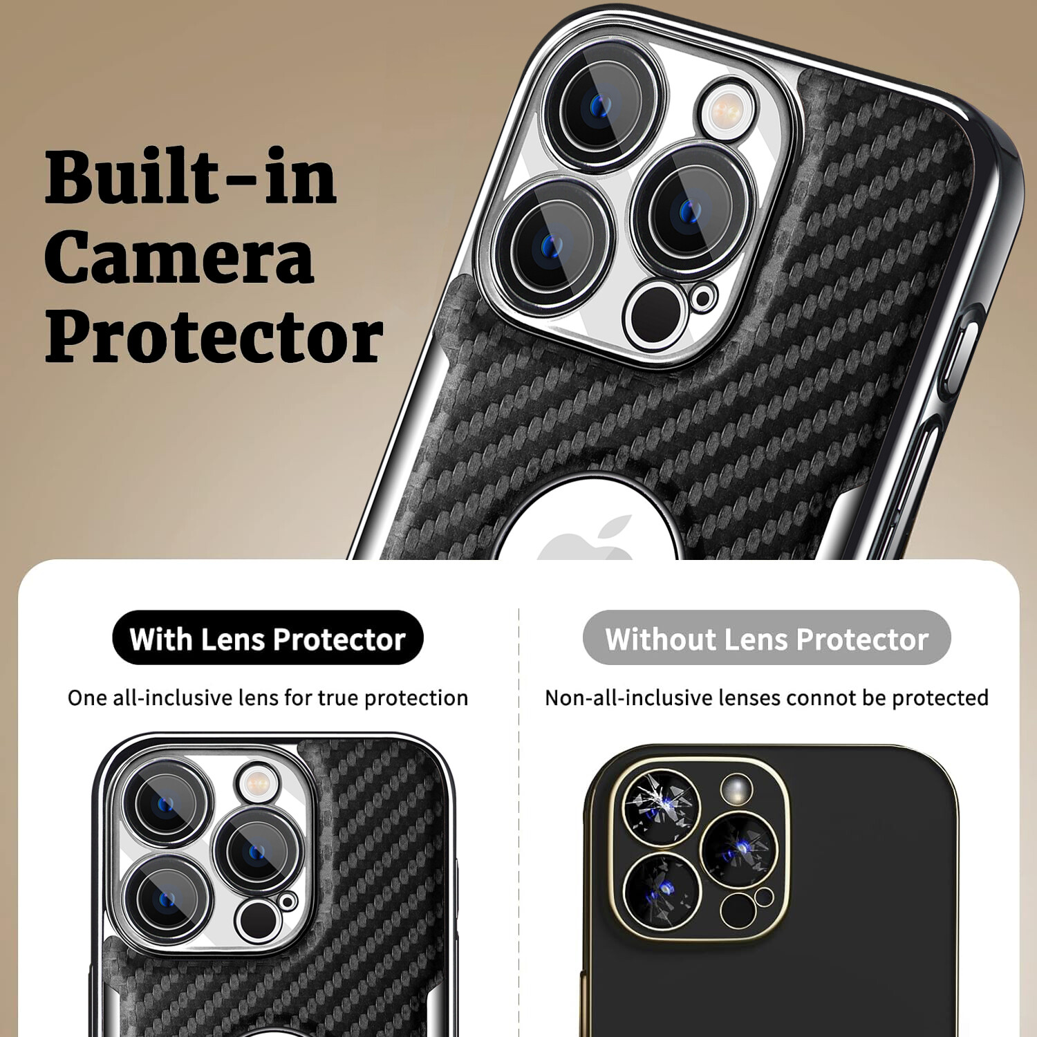 For iPhone 17 Pro 16 15 14 13 12 Carbon Fiber Slim Mag Safe Magnetic Case Len