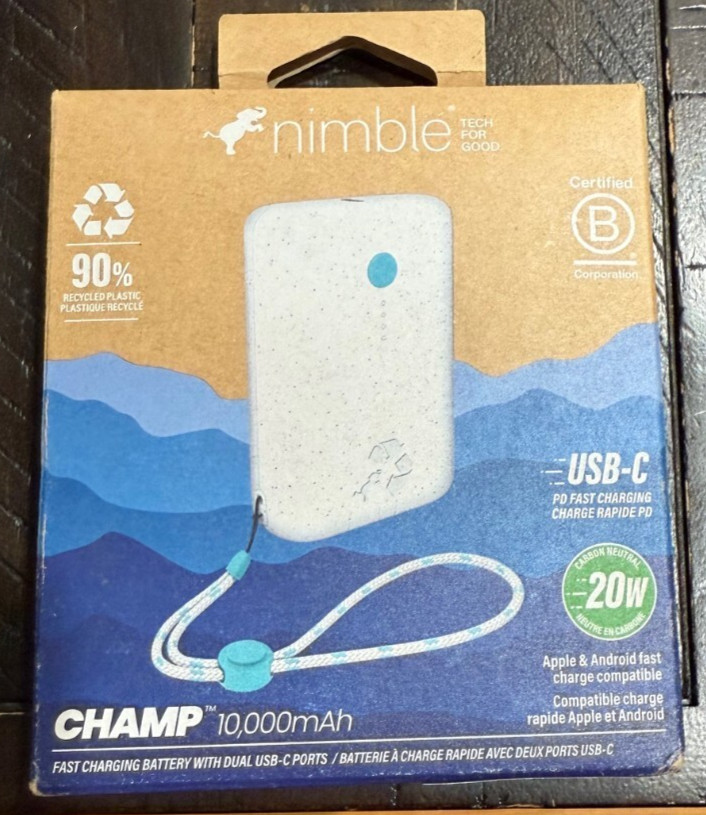 Nimble Champ 10,000mAh 20W PD FAST Portable Charger POWER BANK – WHITE – NEW
