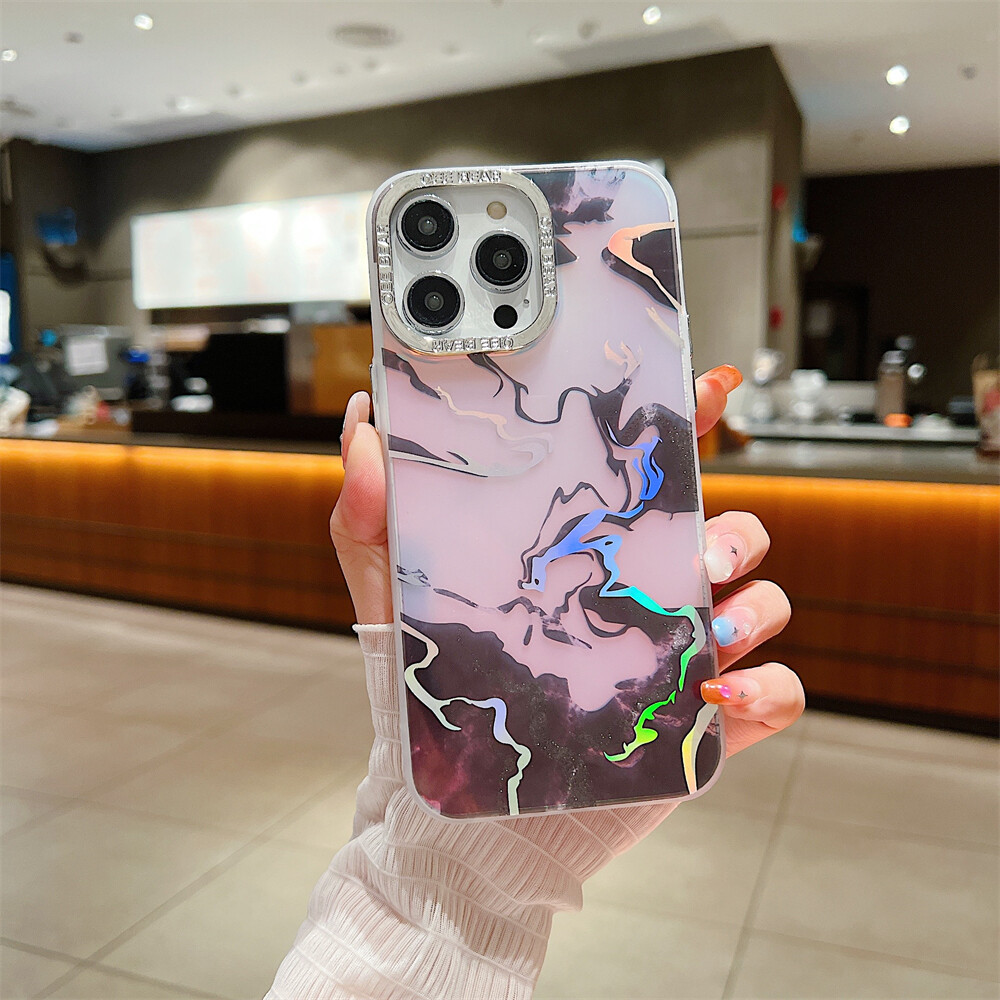 For iPhone 15Pro Max 14 13 12 Stylish Clear Shockproof Marbled Plated Phone Case
