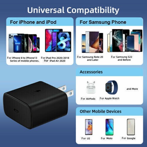 Universal 45W Fast Charging USB Type C Wall Charger / 6FT Cable For Samsung