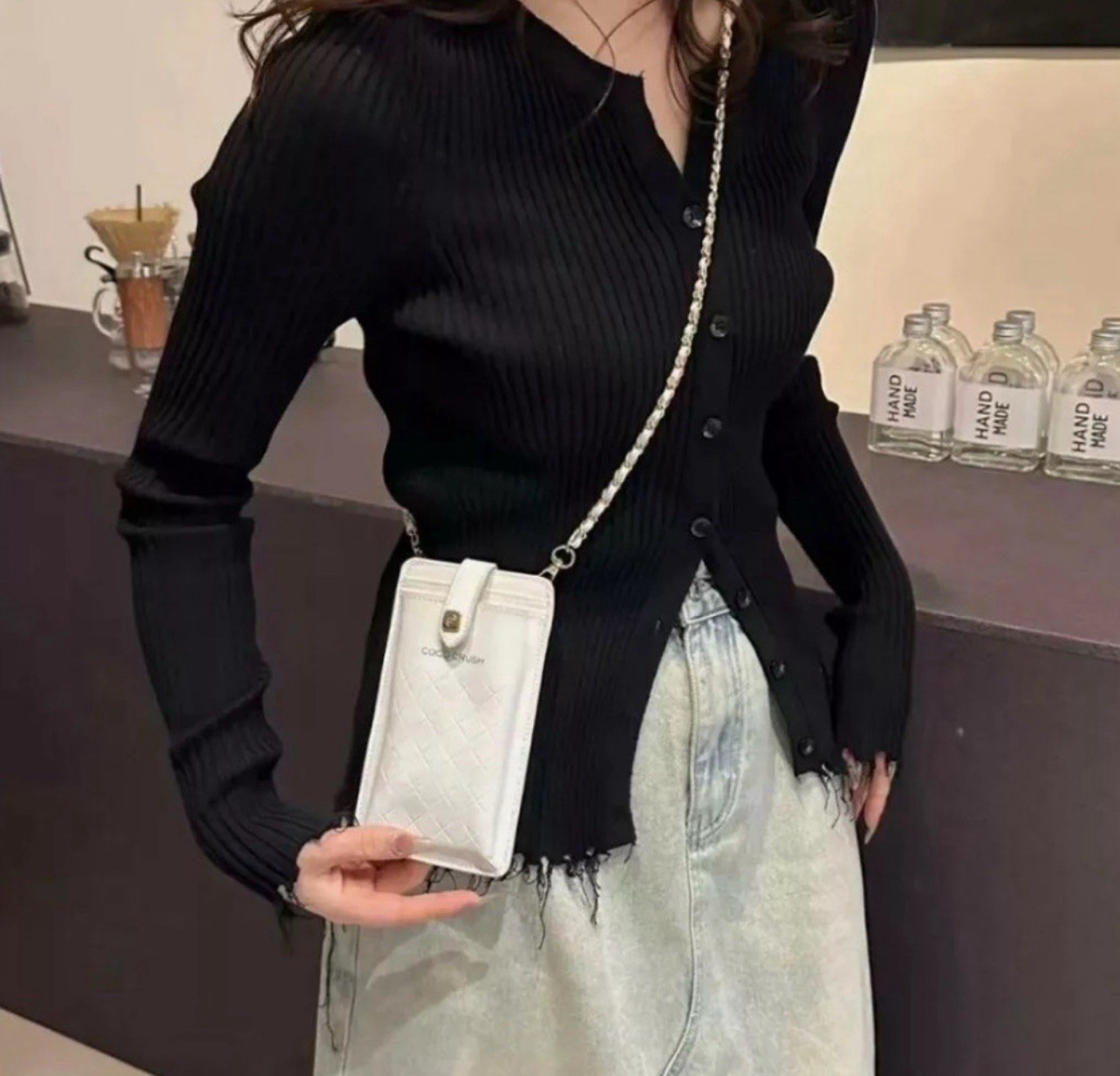 Chanel Coco Crush Novelty Smartphone Shoulder Case Plain Pattern White Gold