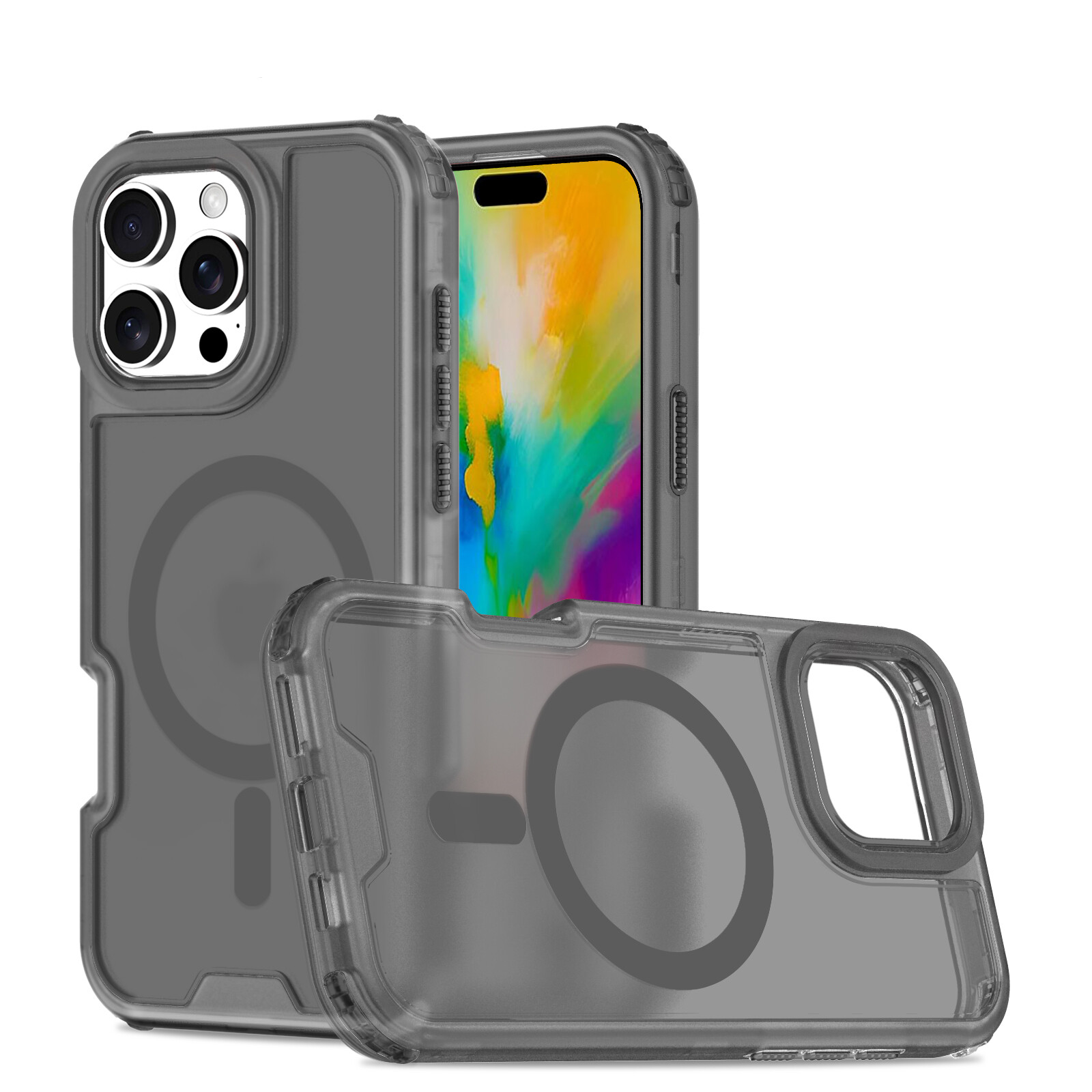 For iPhone 11 12 13 14 15 16 Pro Max Shockproof Matte PC+TPU Case Mag Safe Cover