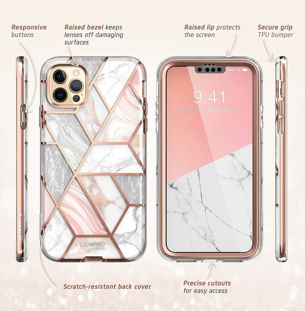 i-Blason Cosmo For 2021 Apple iPhone 13 Pro 6.1″ Marble Case with Screen Cover