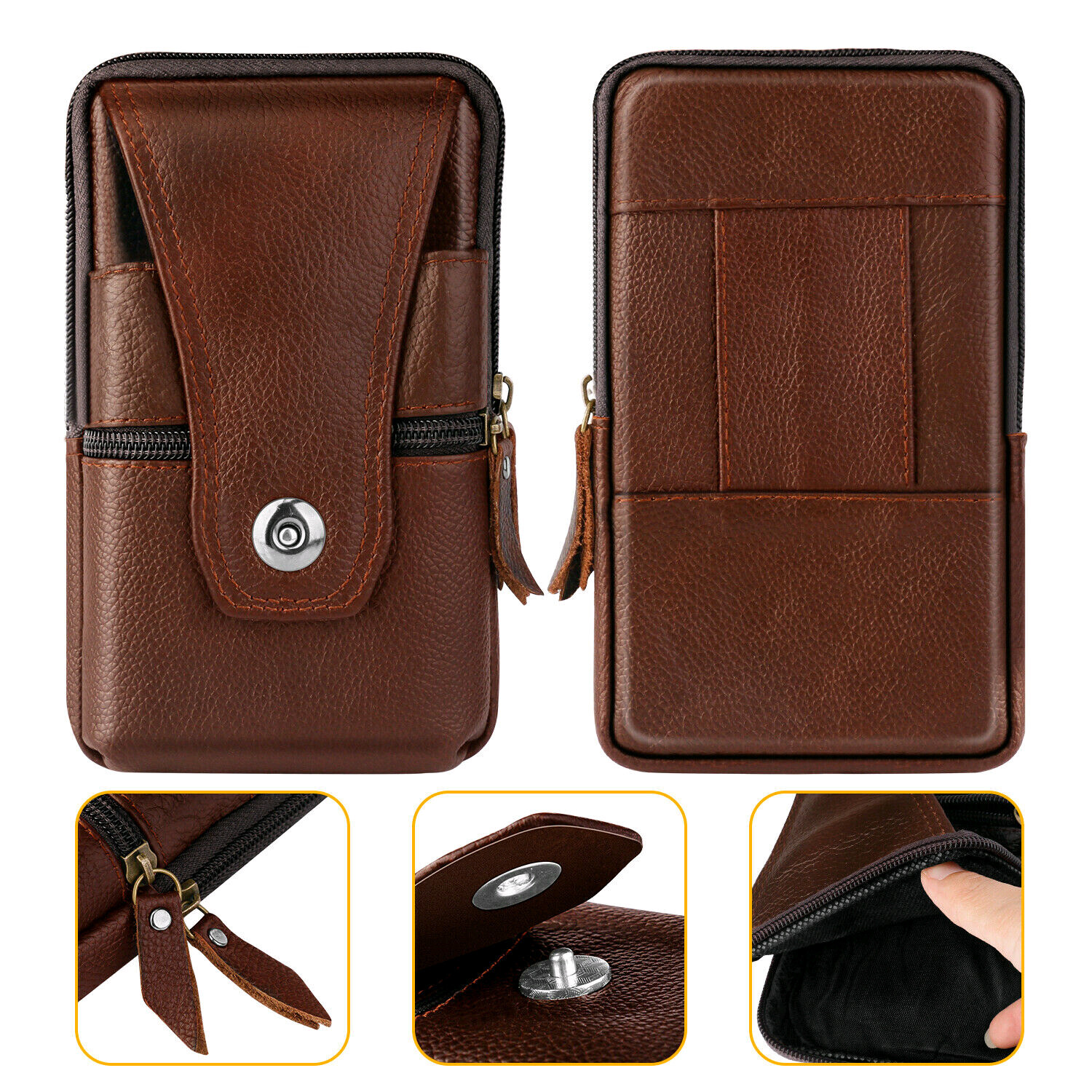 Cell Phone Waist Belt Holster Loop Pack Bag PU Leather Pouch Wallet Case​ Cover