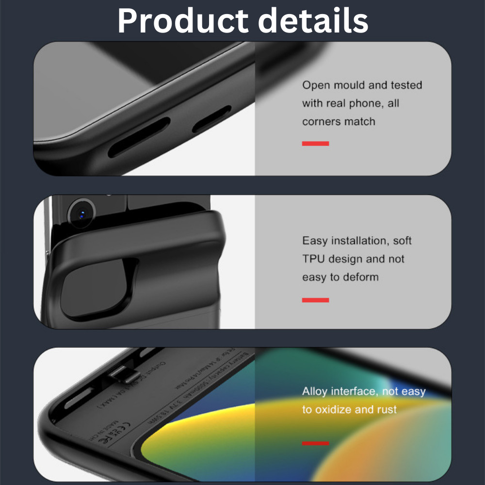 For iPhone 17 16 15 14 13 12 11 8 Battery Charger Case Power Bank Charging Cover