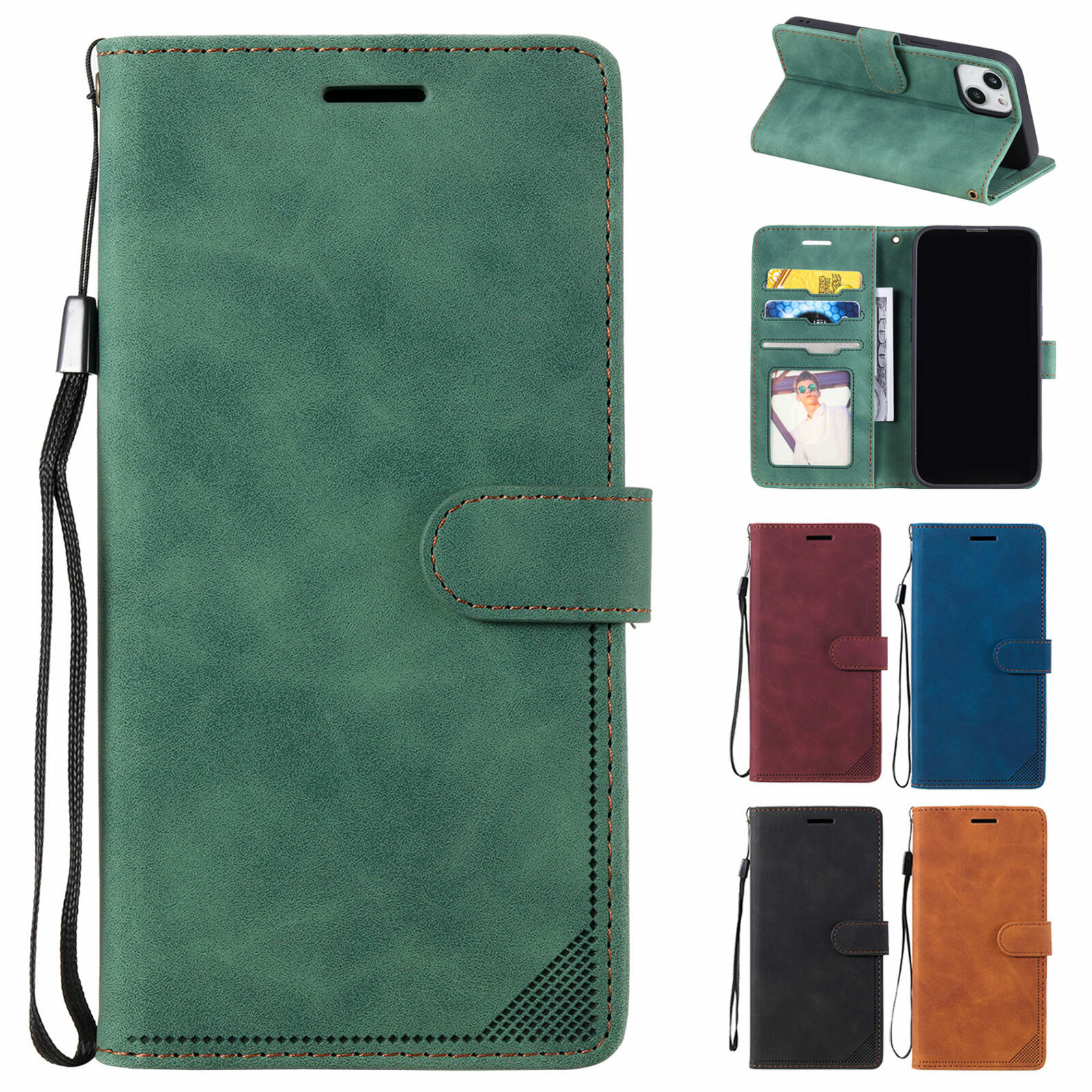 Plain Leather Flip Wallet RFID Blocking Phone Case For iPhone 15 14 13 12 11 X 8