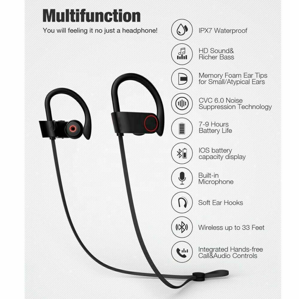 Waterproof Bluetooth 5.0 Earbuds Stereo Sport Wireless Headphones in Ear Headset