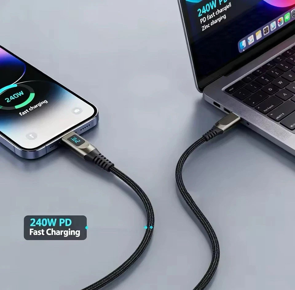 3ft/6ft 240W USB C to Type C Fast Charger Cable Two-Way Charging Cord with LED