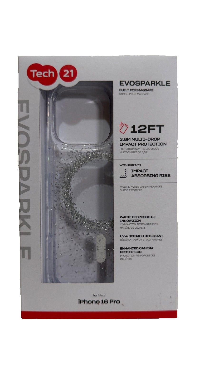 Tech21 EVOSPARKLE Case for iPhone 16 Pro 12FT Drop Protection Clear Glitter