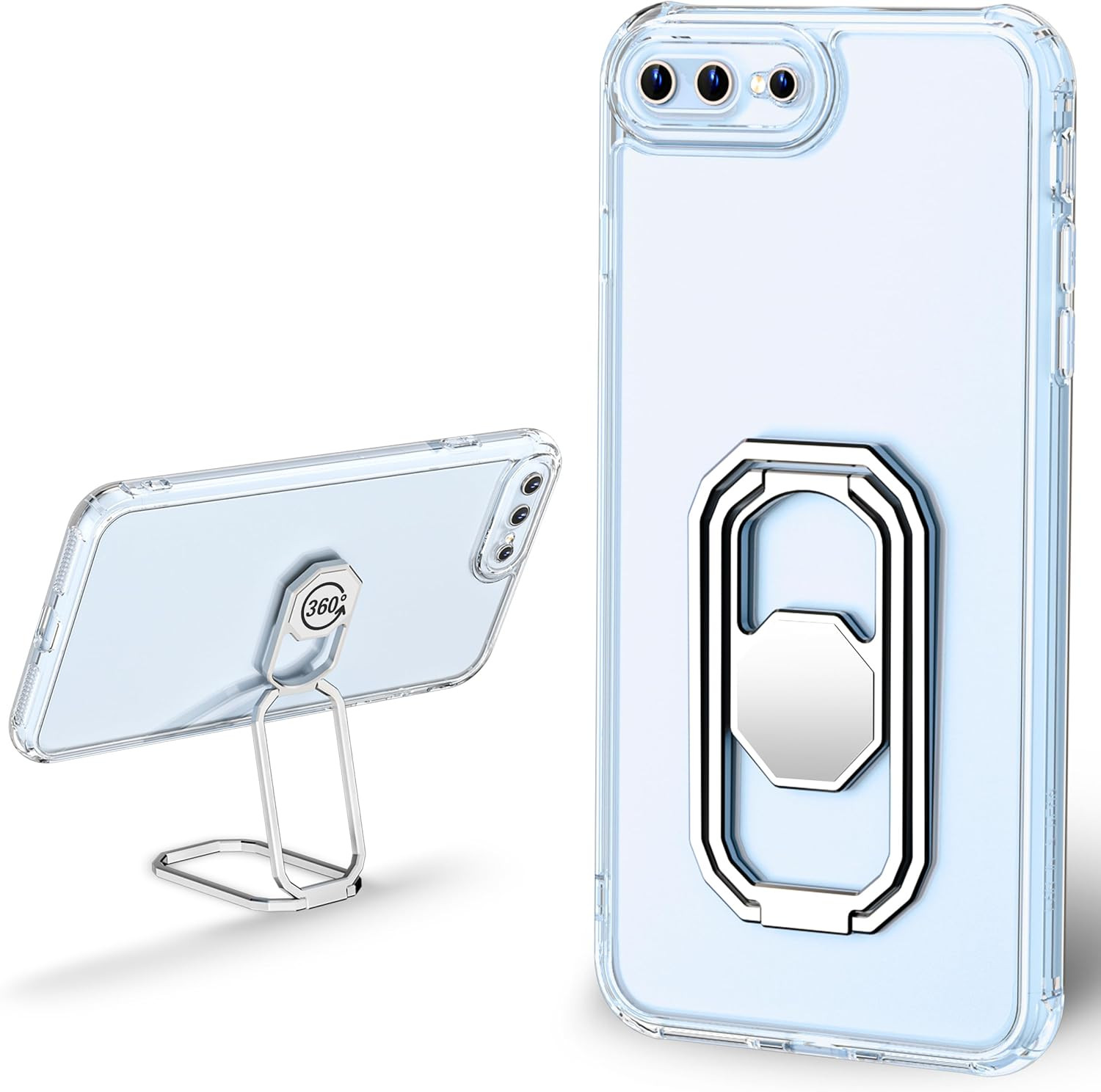 for Iphone 7/8 plus Case with Metal Stand, Phone Case Clear with Double Ring Hol
