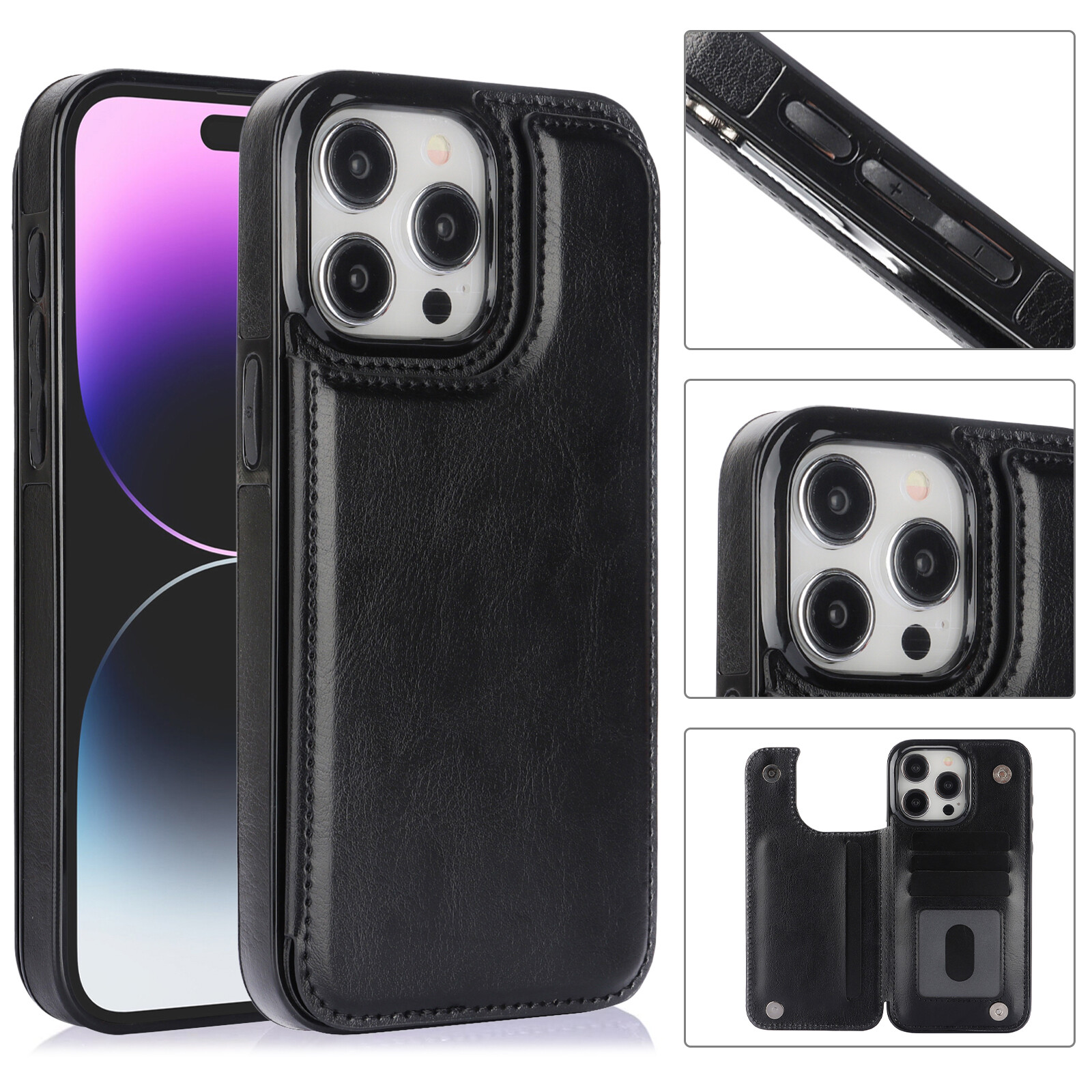 For iPhone 16 15 14 13 12 11 78 XS Wallet Case Cover Leather Magnetic Kickstand