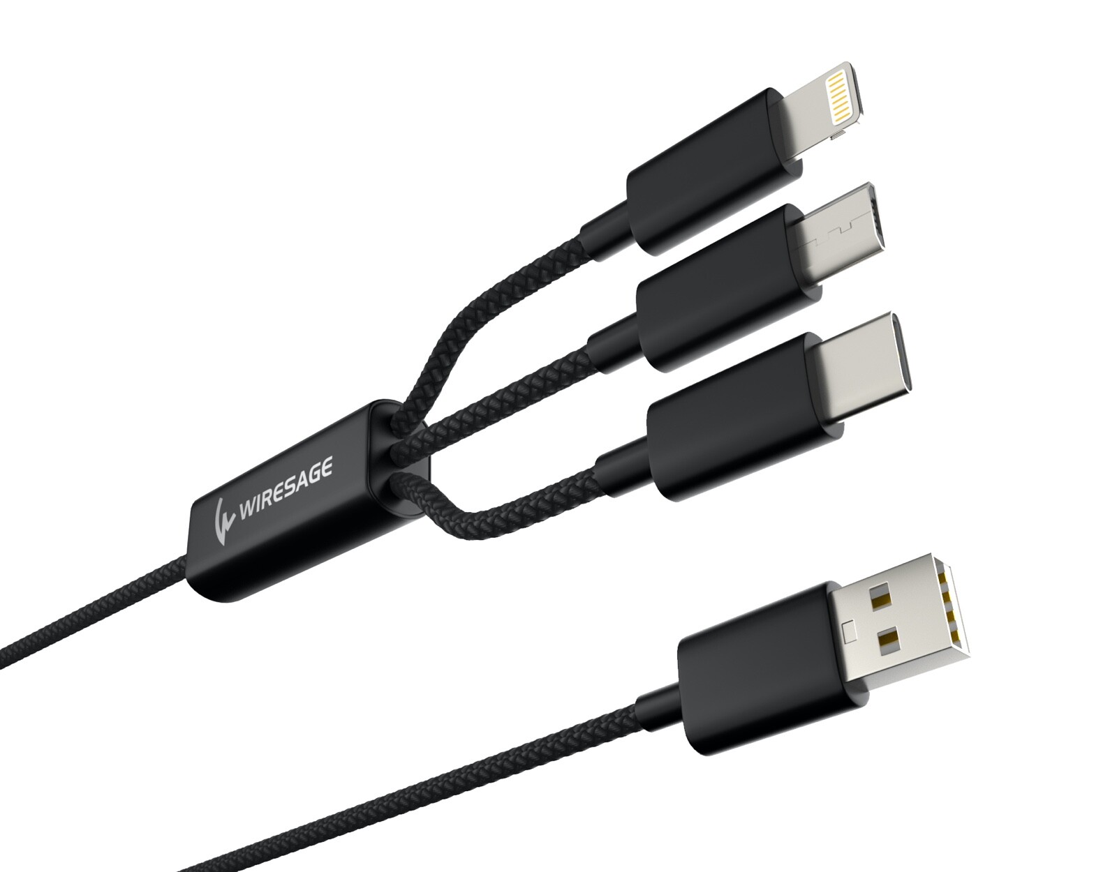 Wiresage 3 In 1 Simultaneous Charge And Sync Cable, 2.4 AMP, Braided Cable, NIB