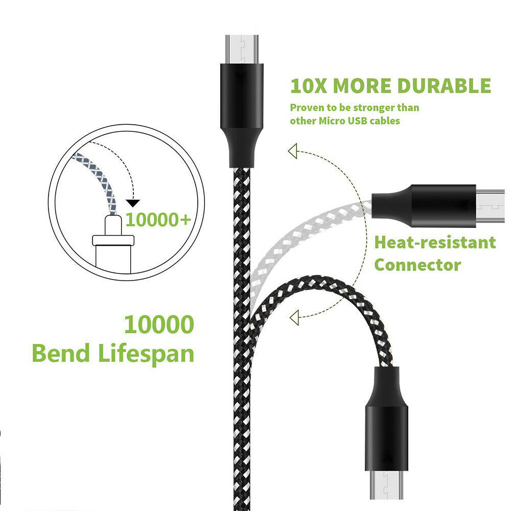 Micro USB to USB A Cable Android Charger Braided Cord For Samsung Google LG LOT