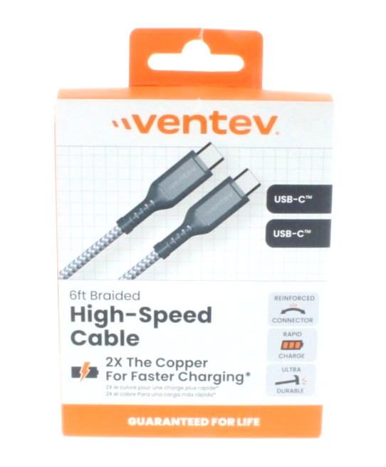 Ventev High Speed 6 Ft Braided Cable 2X the Copper for Faster Charging NEW
