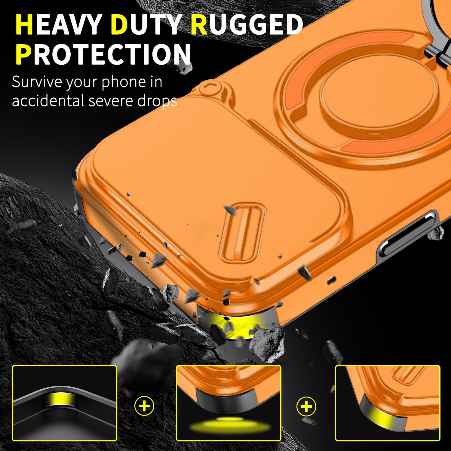 For iPhone 17 16 Pro Max 15 14 13 12 Slide Camera Lens Cover w/ Ring Stand Case