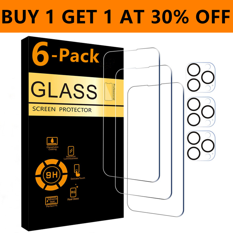 For iPhone 15 14 13 12 Pro Max Tempered Glass Screen Protector Camera Protector