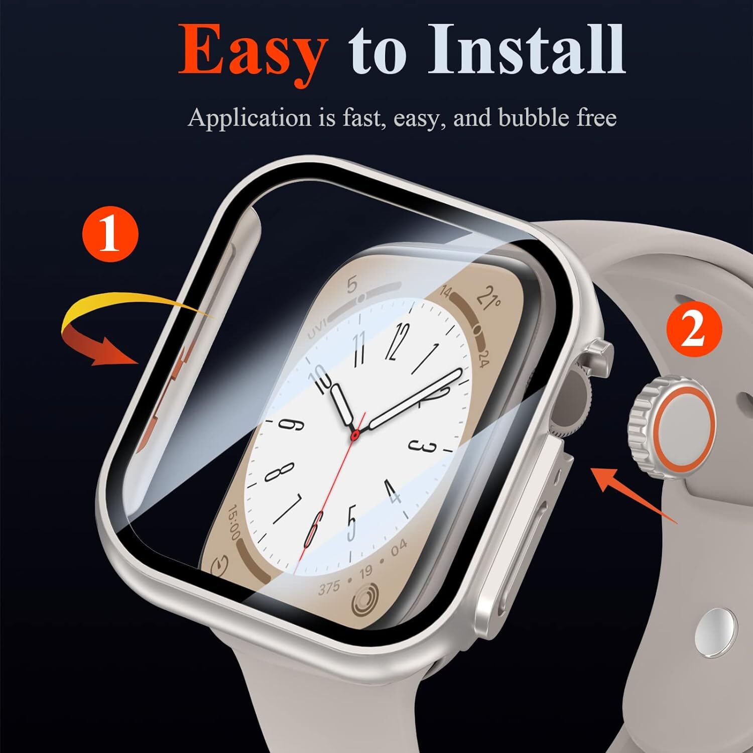 2 Pcs For Apple Watch 9 8 7 6 Waterproof Case iWatch 45/40/44/41mm Screen Cover