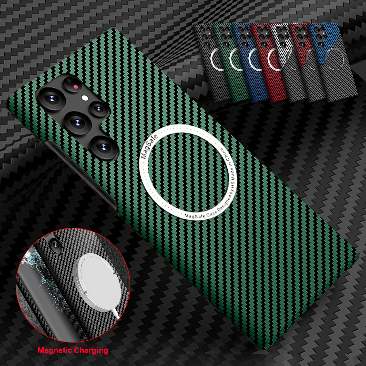 For Samsung Galaxy S24 S23 Ultra S22 S21 Magnetic MagSafe Carbon Fiber Slim Case