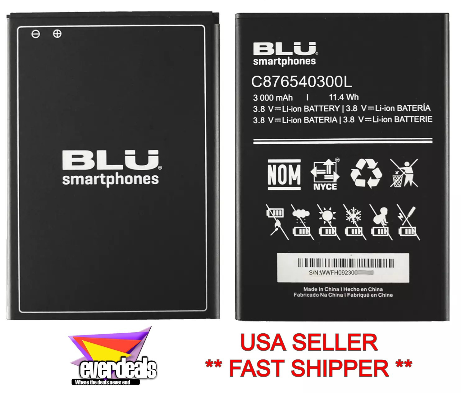 BLU G33 G0890UU Battery C876540300L Original OEM 3000mAh 11.40Wh *US SELLER*
