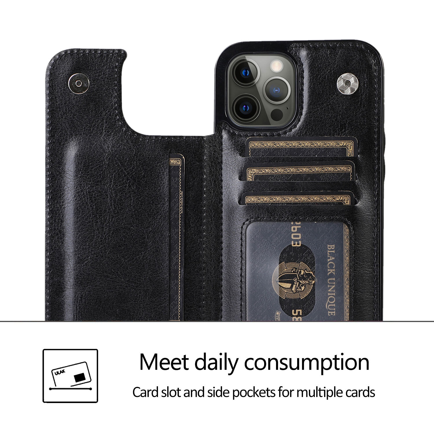 For iPhone 16 15 14 13 12 11 78 XS Wallet Case Cover Leather Magnetic Kickstand