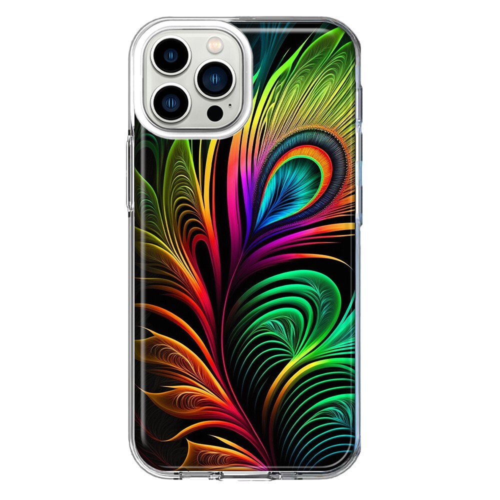 For Apple iPhone 11 Pro Max Shockproof Neon Rainbow Peacock Feather Case