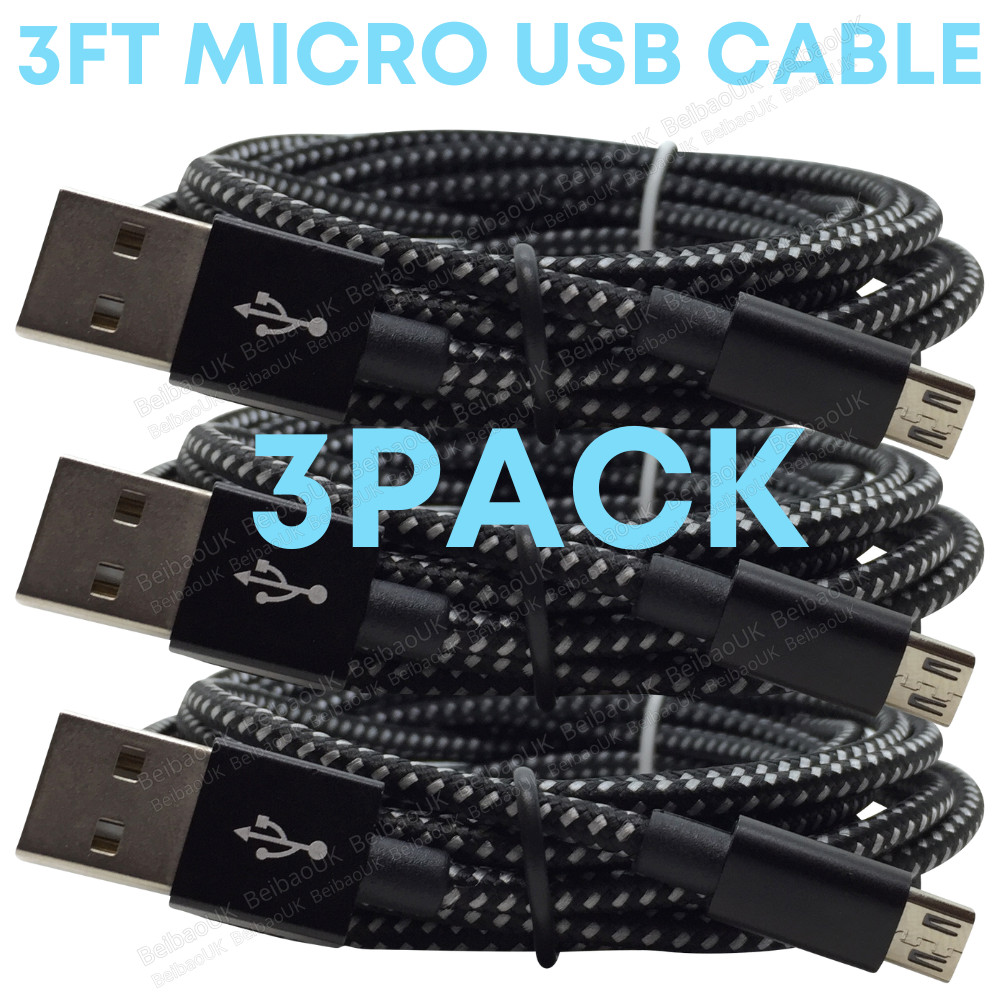 3 Pack 3Ft/1M Micro USB Cable Fast Charging Charger Lot For Samsung Android LG