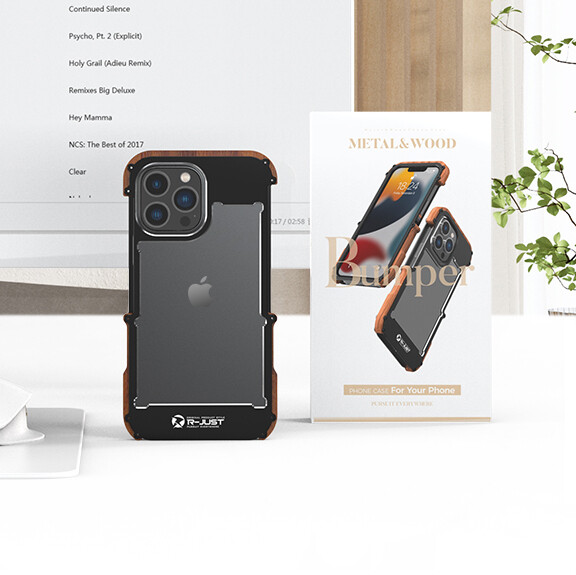 For iPhone 15 Pro Max 14 Plus Shockproof Luxury Hybrid Metal Bumper Wood Case
