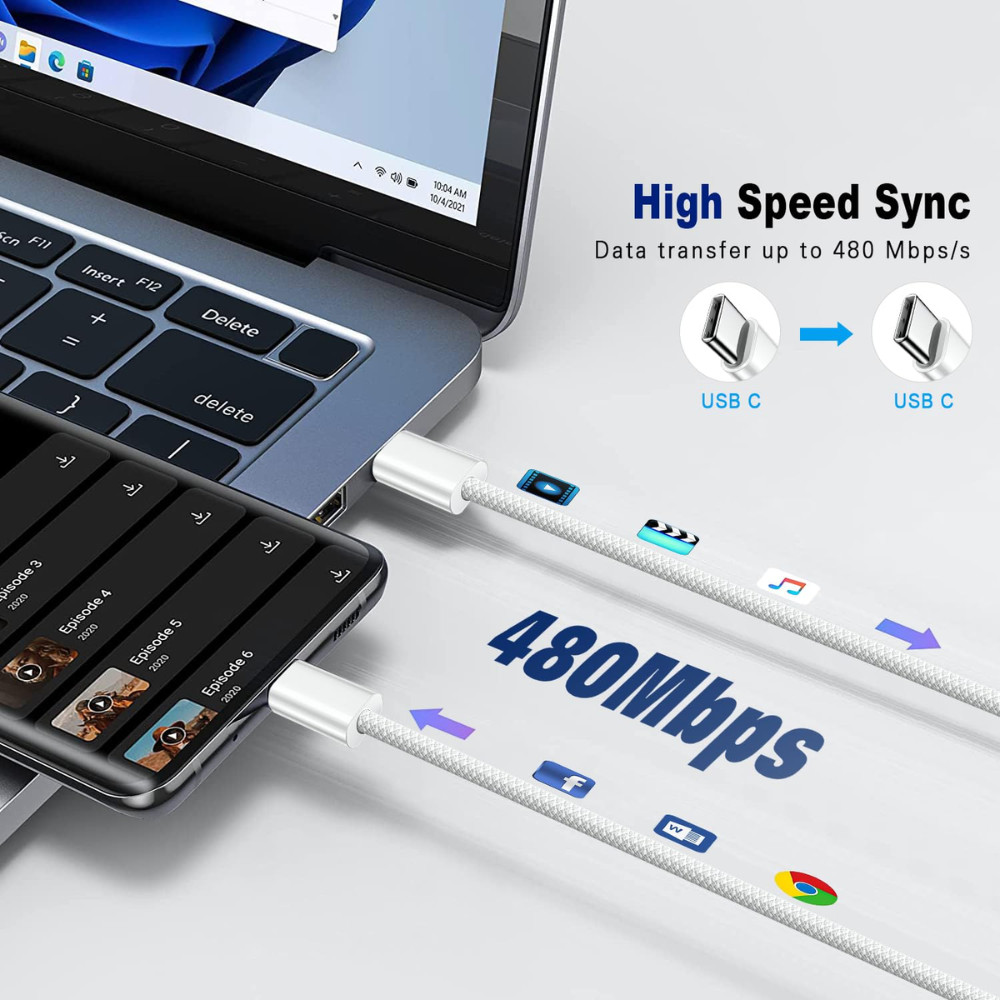 Bulk Lot PD 60W USB C to TypeC Charger Cable Fast Charging Lead Cord for Samsung