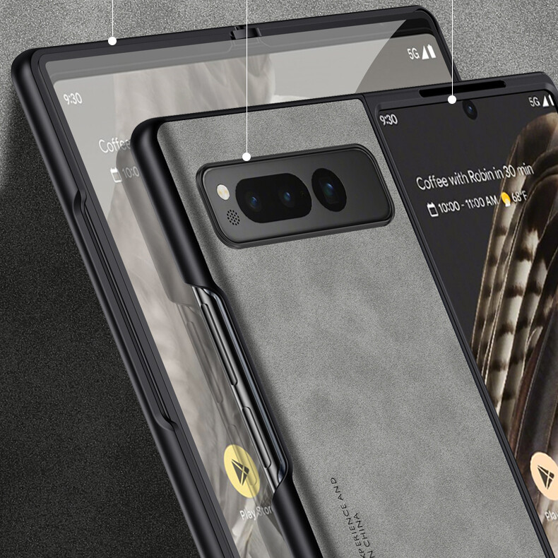For Google Pixel Fold Shockproof Plain Leather Skin-Friendly Slim Case Cover