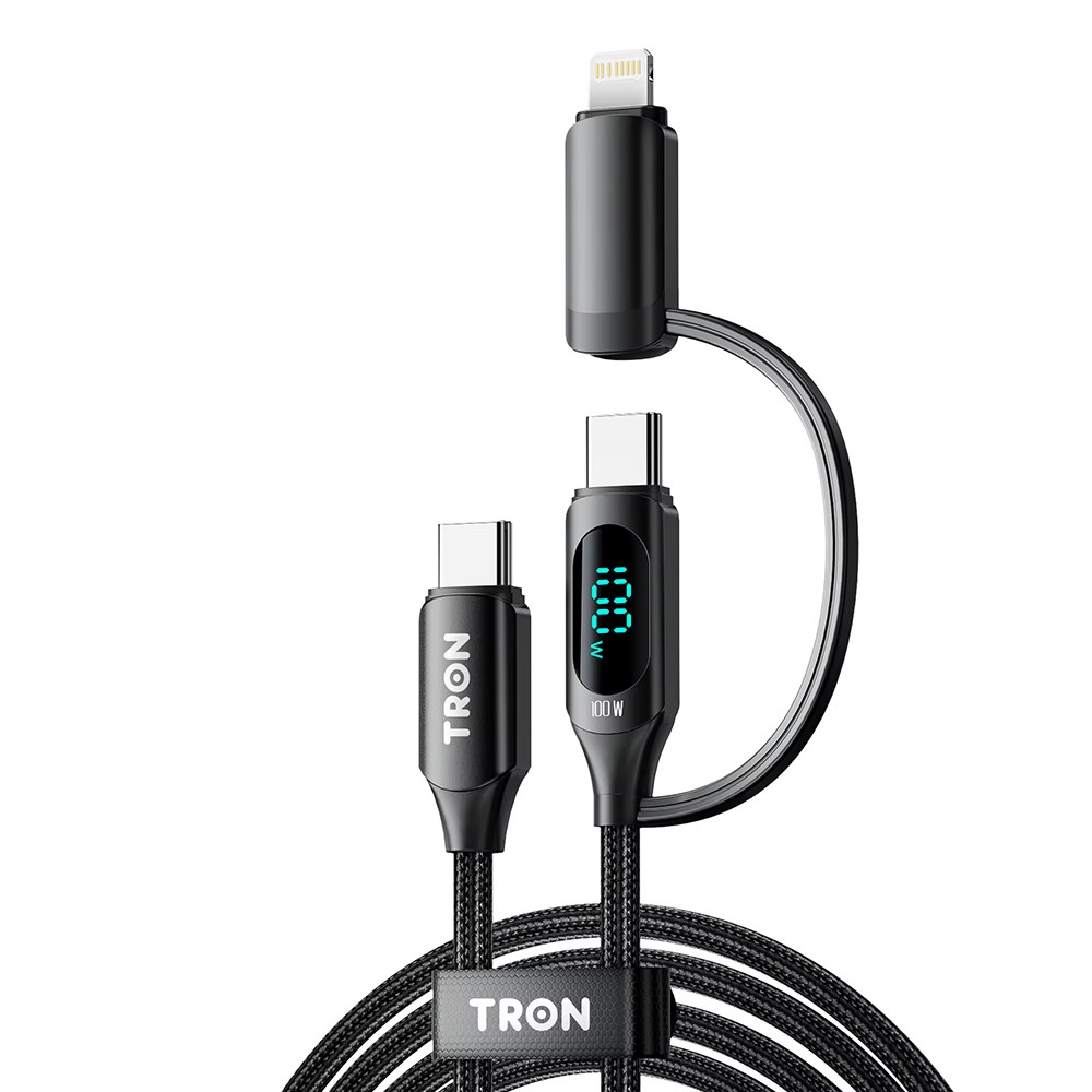 2-in-1 USB-C to A-C Braided Cable | 100W LED Display 5FT TR87