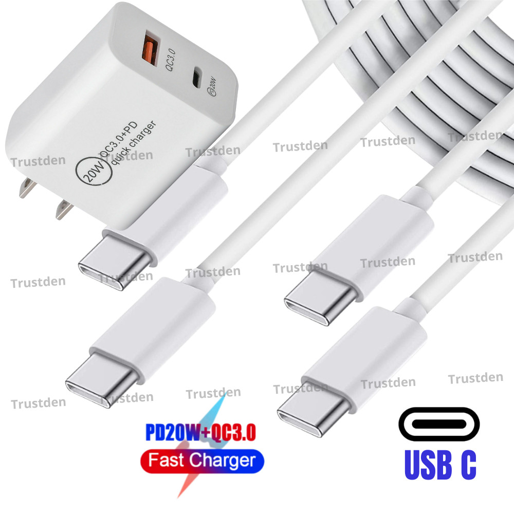 For Samsung Galaxy iPad Air Pro 20W PD Fast Wall Charger Block Dual Type C Cable