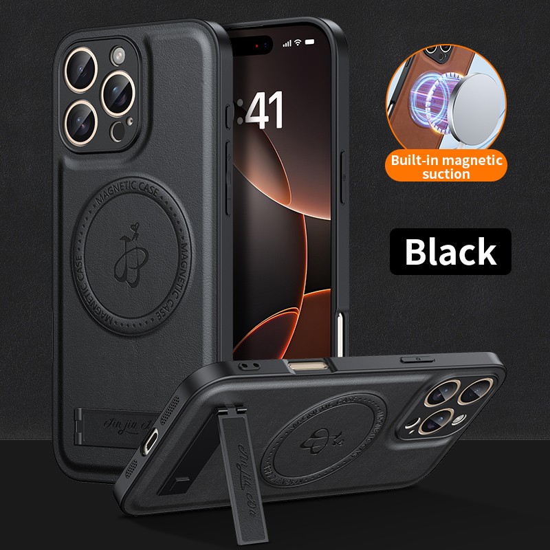 For iPhone 17 Pro Max 16e 16 15 14 13 12 11 Magnetic Leather Mag Safe Stand Case