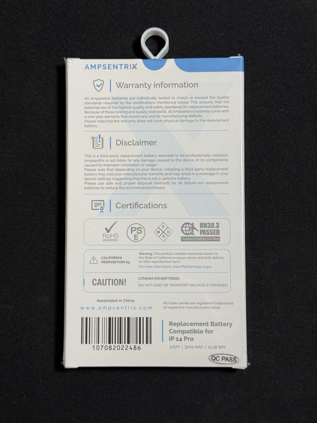 AMPSENTRIX Replacement Battery for Apple iPhone 14 Pro 3200mAh 3.87V