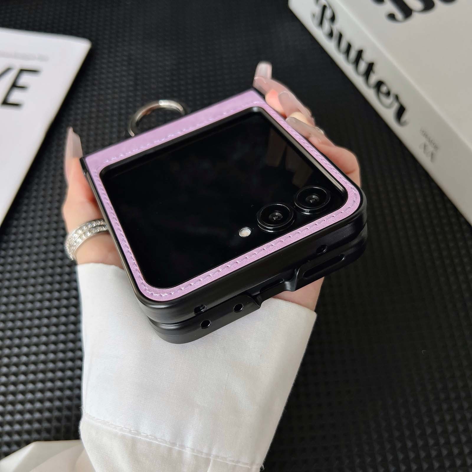 For Samsung Galaxy Z Flip 8 7FE 7 6 5 4 3 Magnetic Ring Stand Leather Phone Case