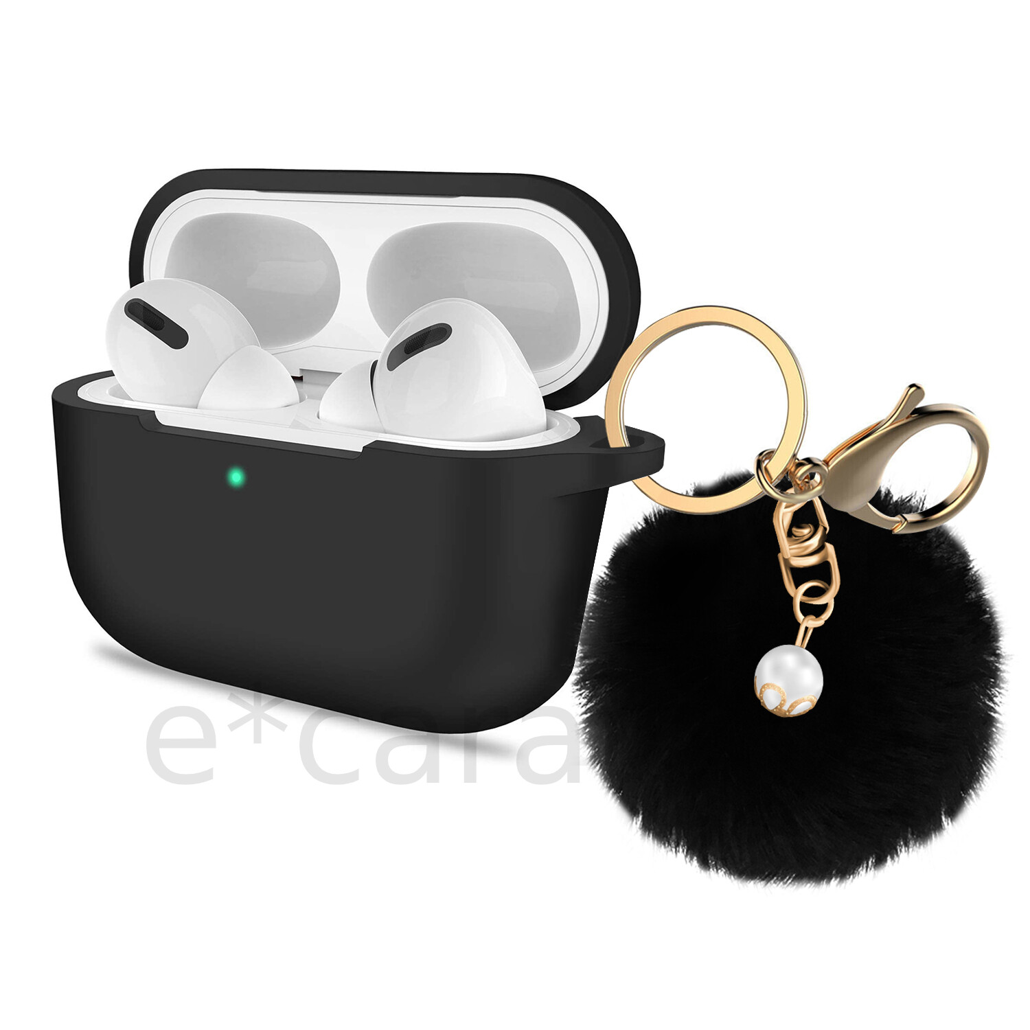 For AirPods Pro Silicone Protective Case Shockproof Cover + Fur Ball Keychain