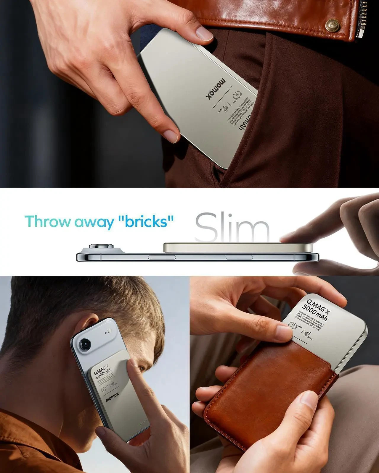 MOMAX Magnetic Power Bank 5000mAh, 5/7.5/10/15W Fast Charging, for iPhone