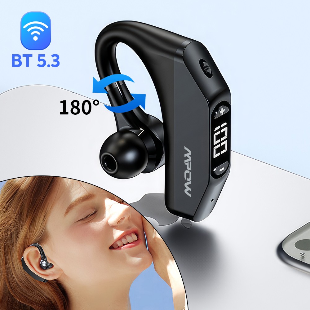 Mpow Single Bluetooth 5.3 Headsets Open-Ear Sports Earbud for Running/Driving US